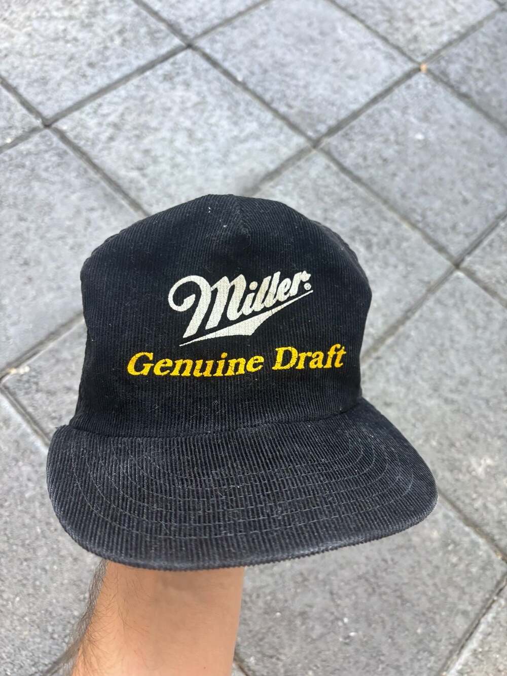 Vintage Miller Genuine Draft Black Corduroy Snapback Hat